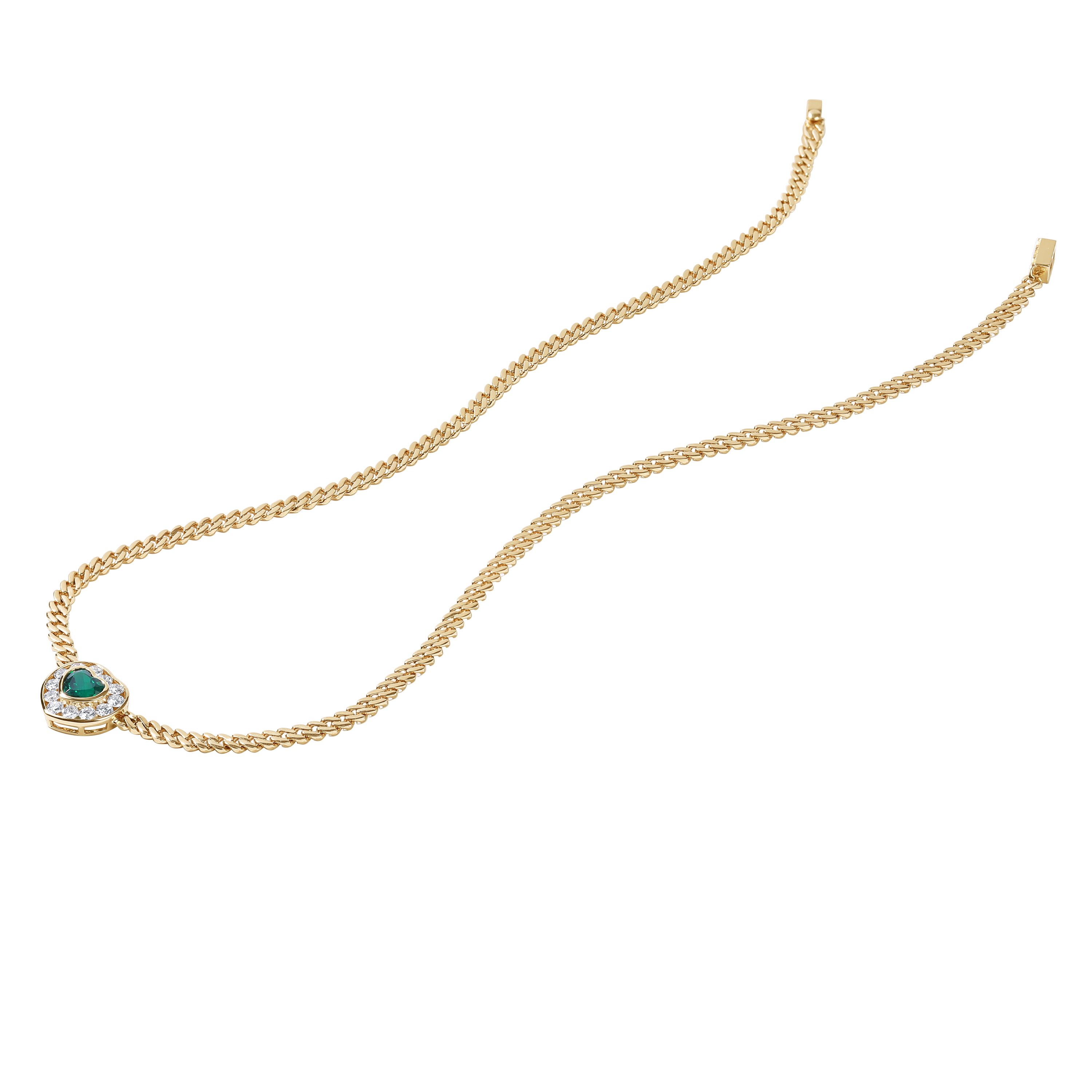 Lyon Emerald Heart Diamond Halo on a Curb Chain