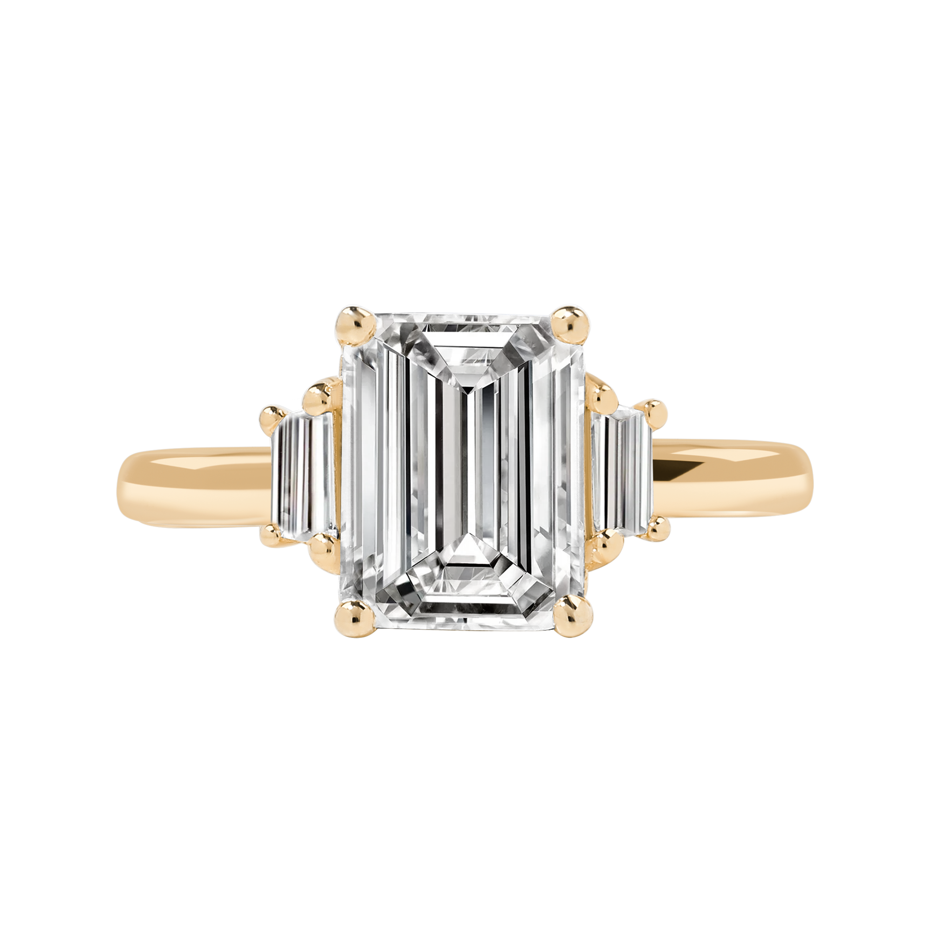 Puerto Rico Emerald-Cut Diamond with Trapezoid Side Stones Ring yellow gold