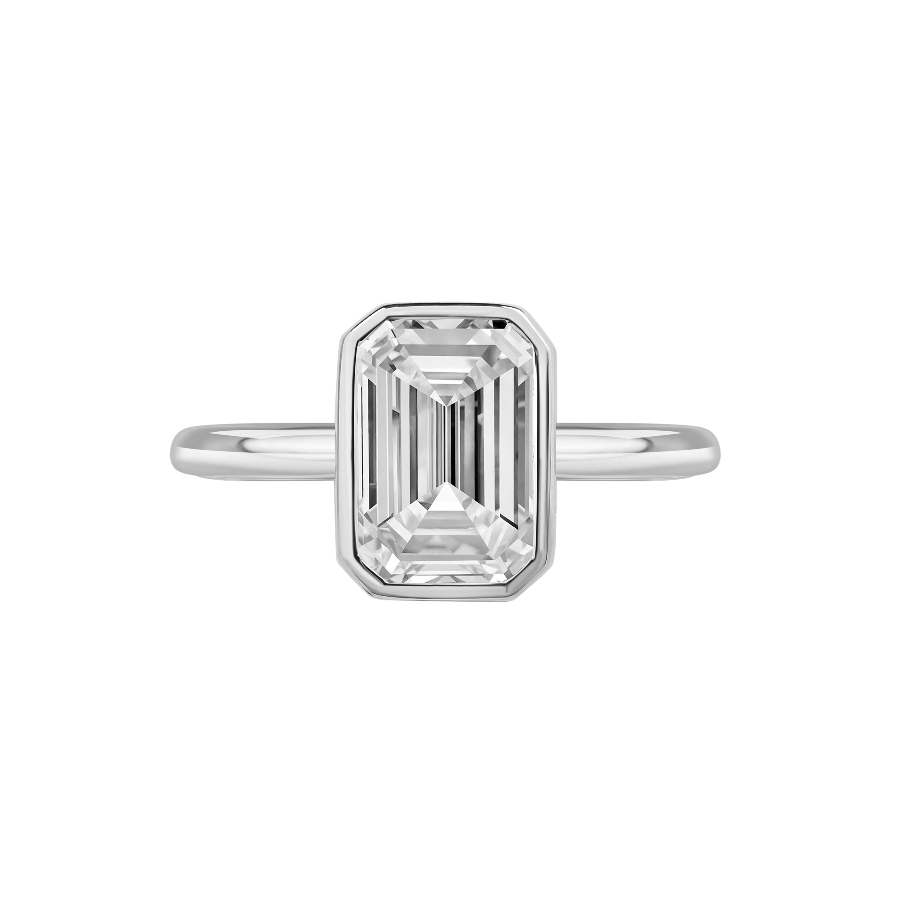 Tahiti Emerald-Cut Bezel Ring white gold platinum