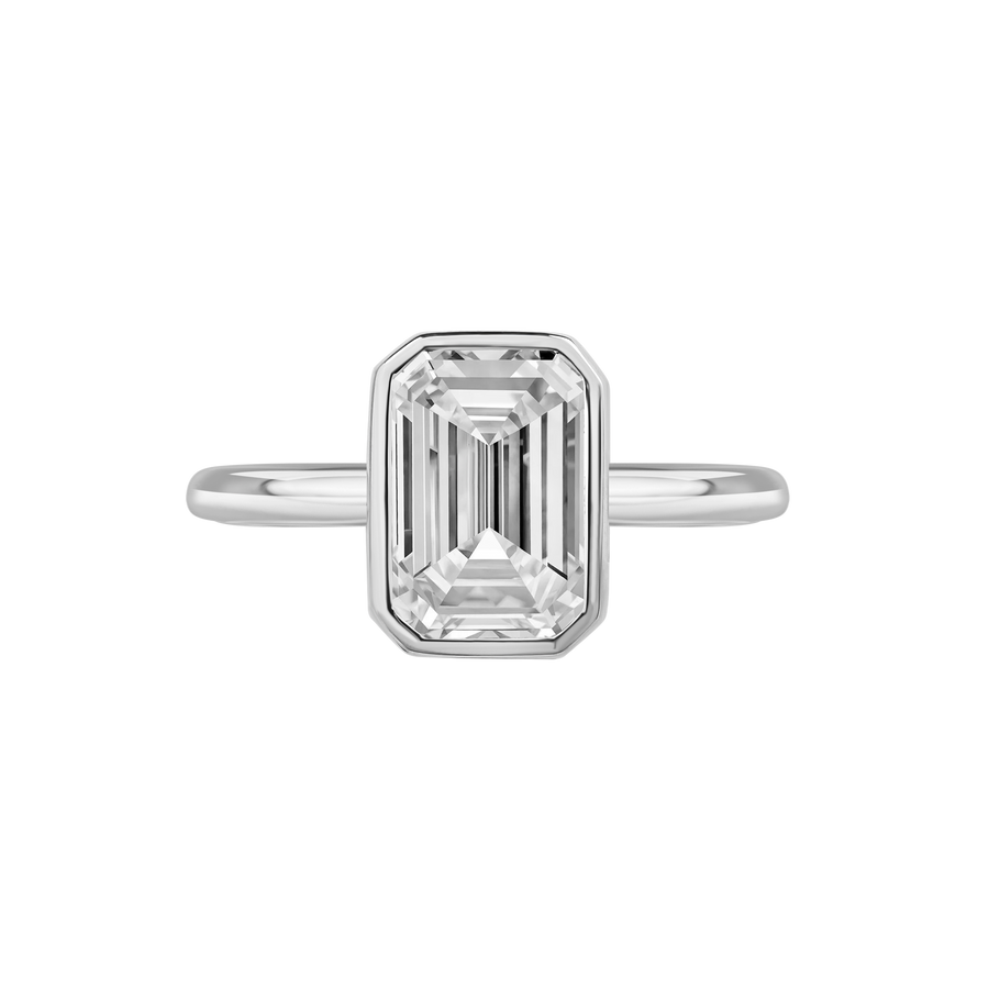 Tahiti Emerald-Cut Bezel Ring white gold platinum