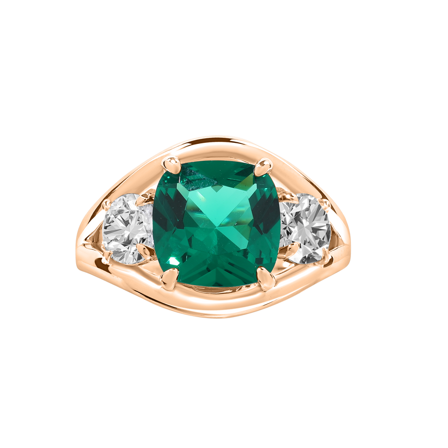 Bogotá Green Emerald Ring with Diamond Side Stones Rose Gold