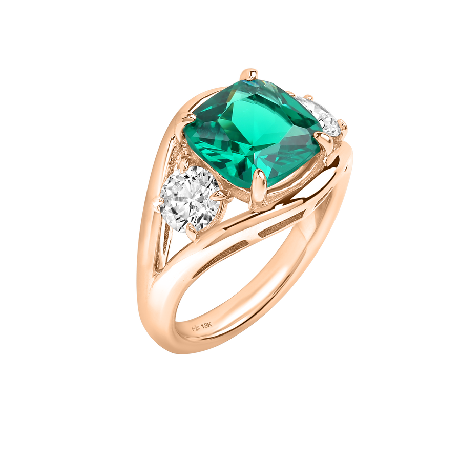 Bogotá Green Emerald Ring with Diamond Side Stones