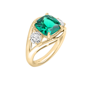 Bogotá Green Emerald Ring with Diamond Side Stones