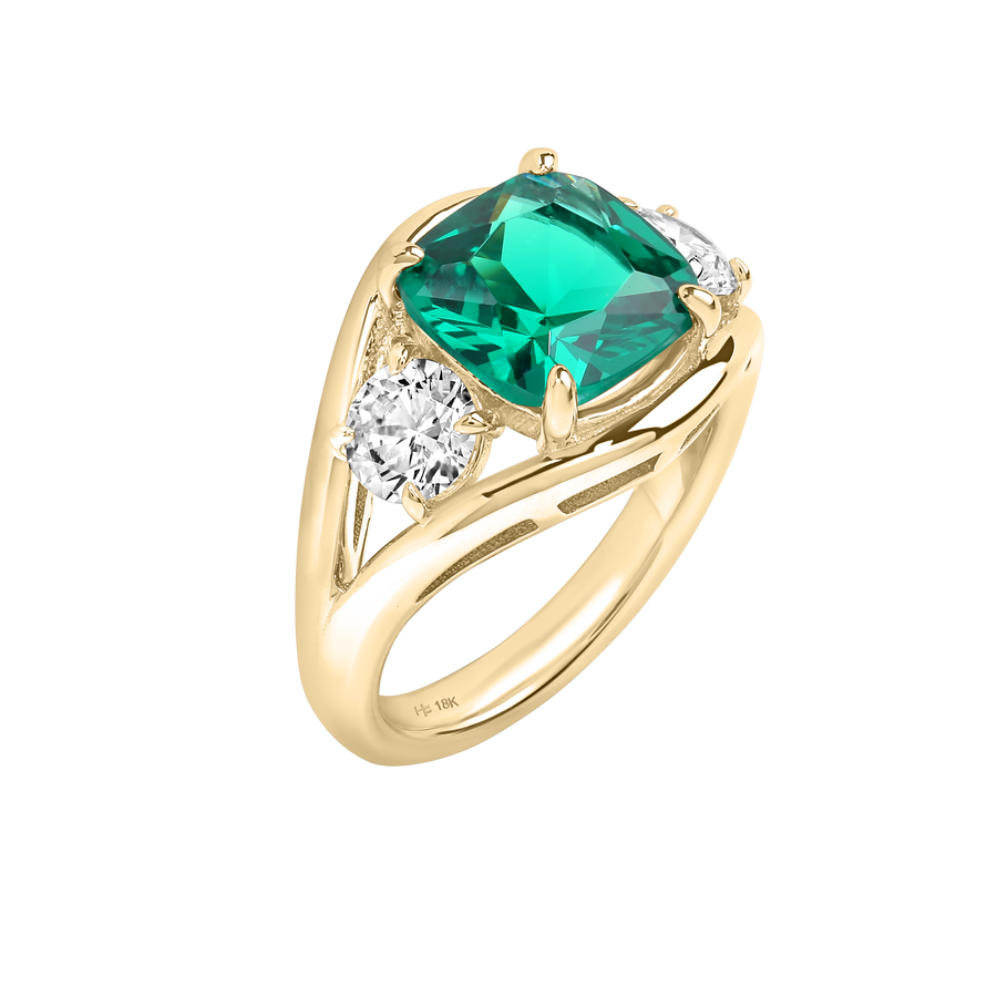 Bogotá Green Emerald Ring with Diamond Side Stones