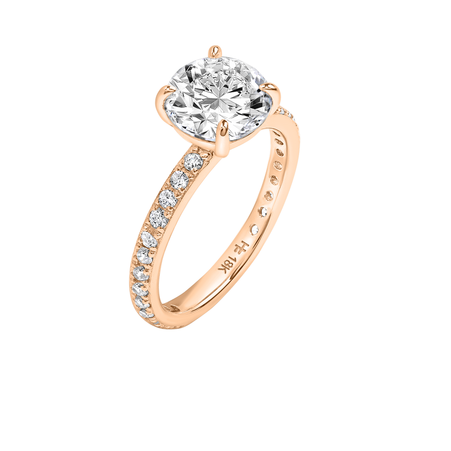 Kosovo Round Diamond Ring with Pavé Band Gold Rose