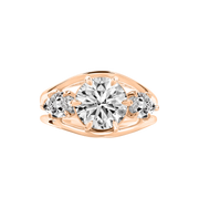 Rio Round and Pear Side Stone Ring Rose Gold