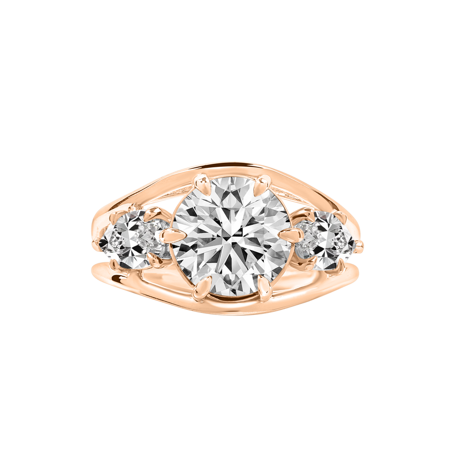 Rio Round and Pear Side Stone Ring Rose Gold