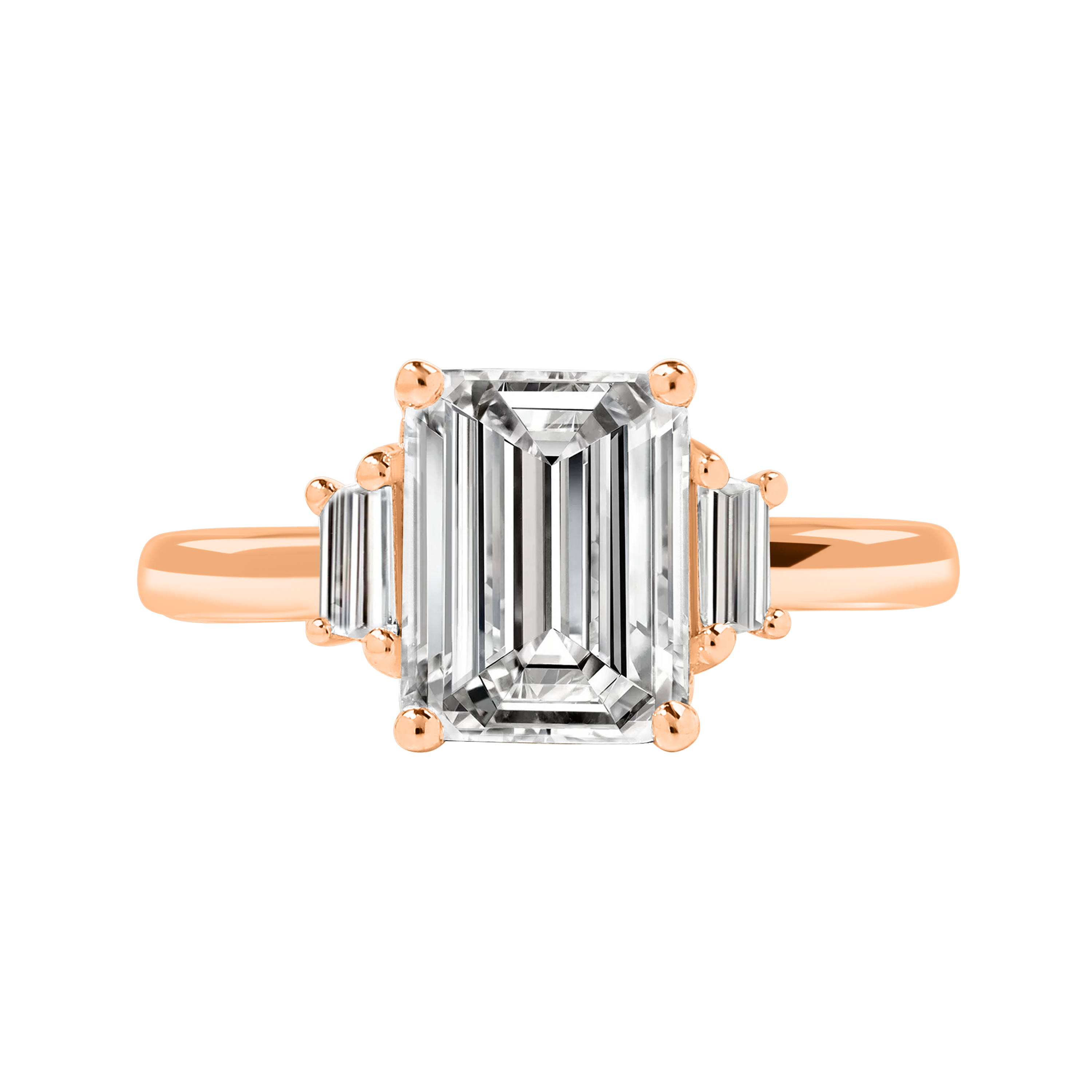 Puerto Rico Emerald-Cut Diamond with Trapezoid Side Stones Ring rose gold