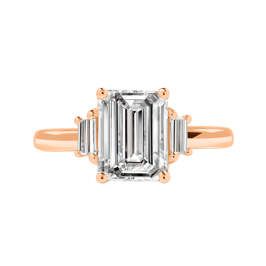 Puerto Rico Emerald-Cut Diamond with Trapezoid Side Stones Ring rose gold