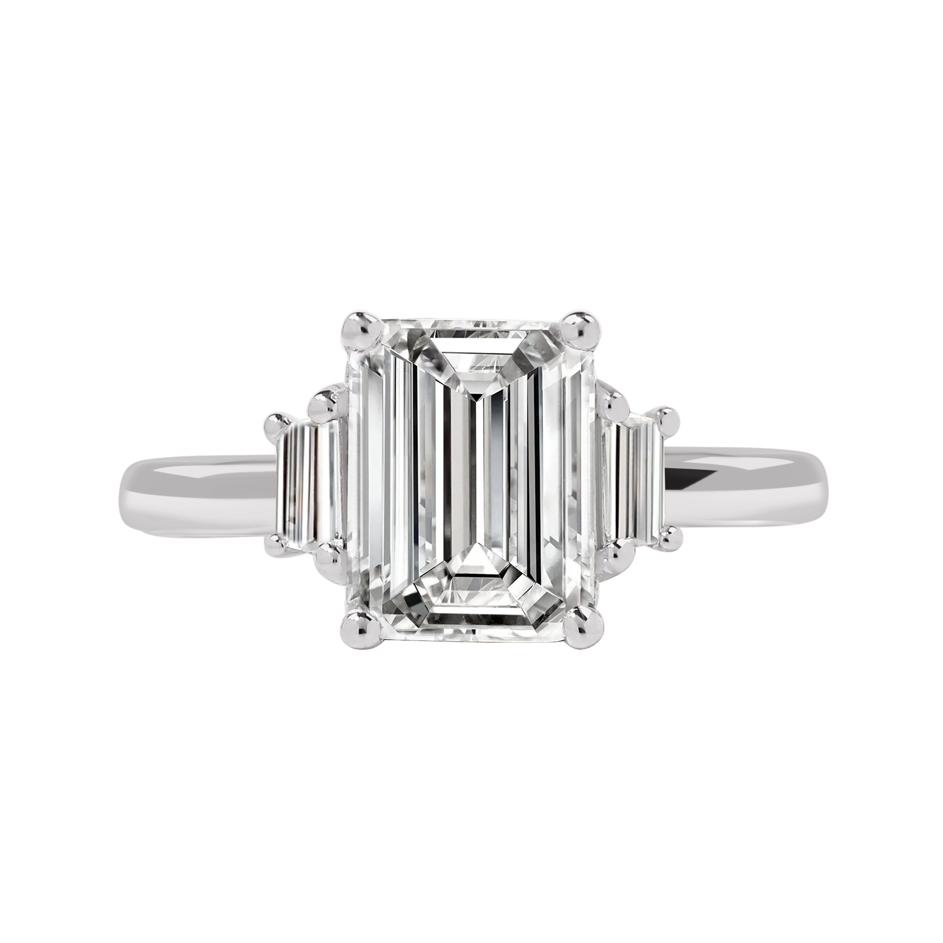 Puerto Rico Emerald-Cut Diamond with Trapezoid Side Stones Ring white gold platinum