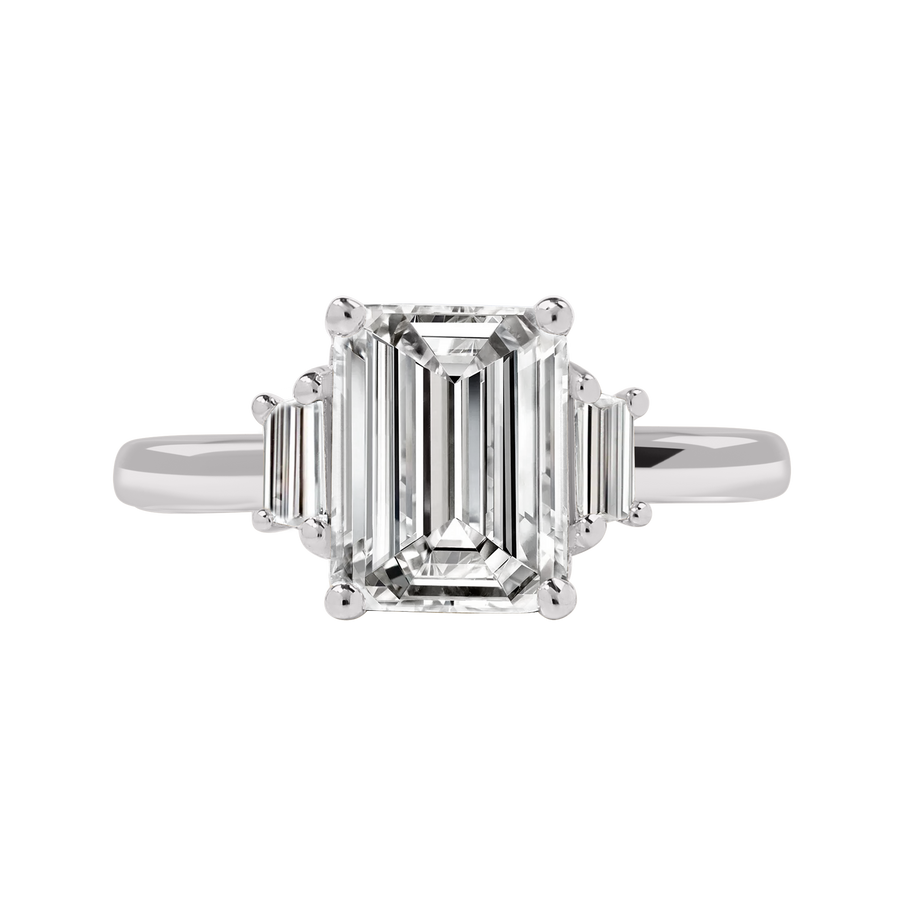 Puerto Rico Emerald-Cut Diamond with Trapezoid Side Stones Ring white gold platinum