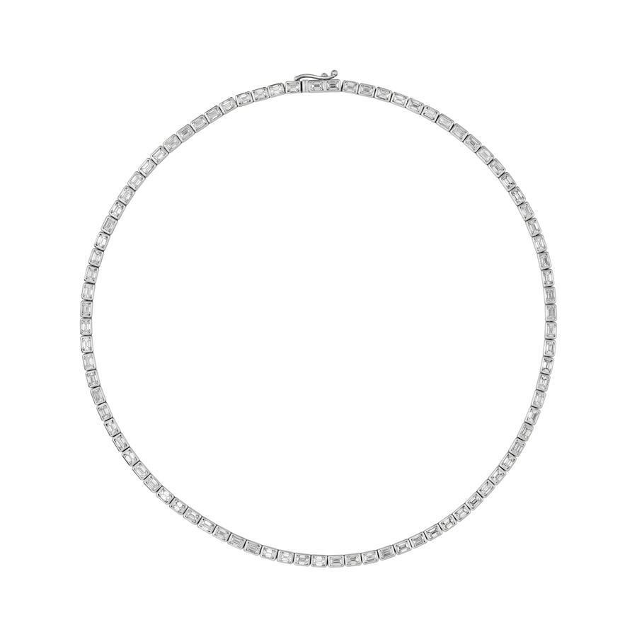 Ginza Emerald-Cut East West Tennis Necklace white gold