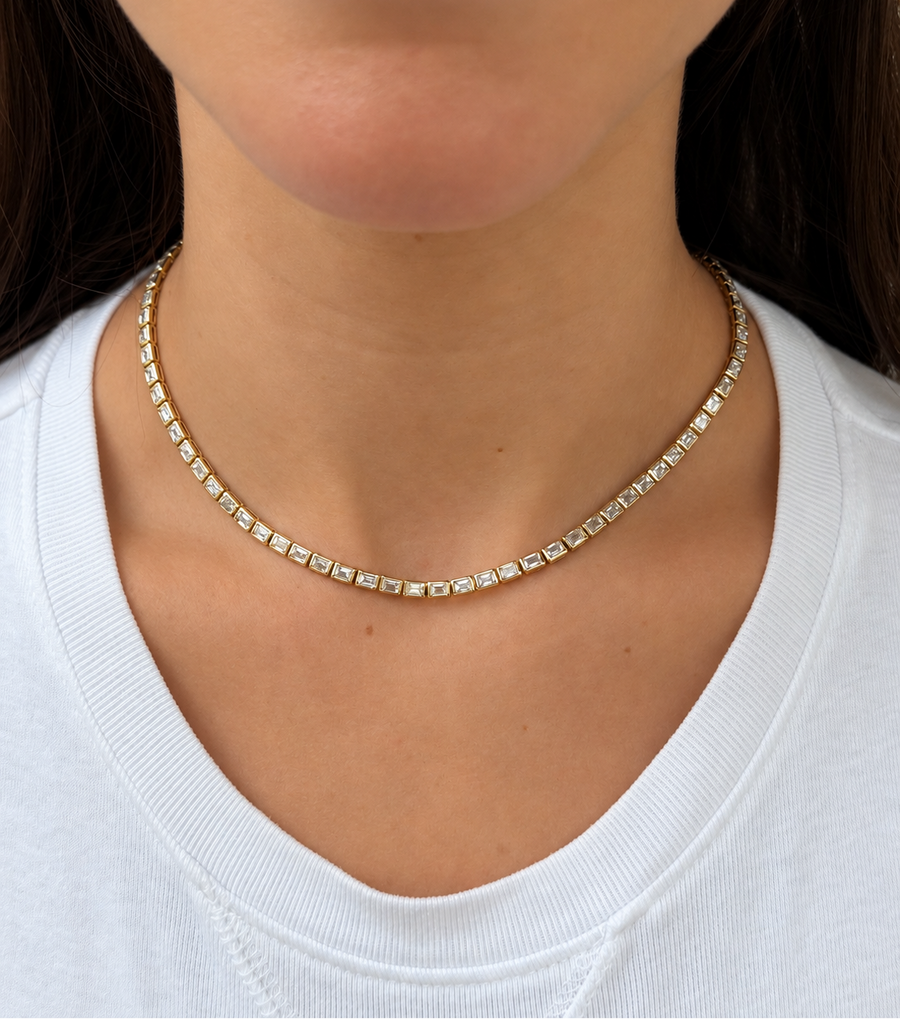 Ginza Emerald-Cut East West Tennis Necklace