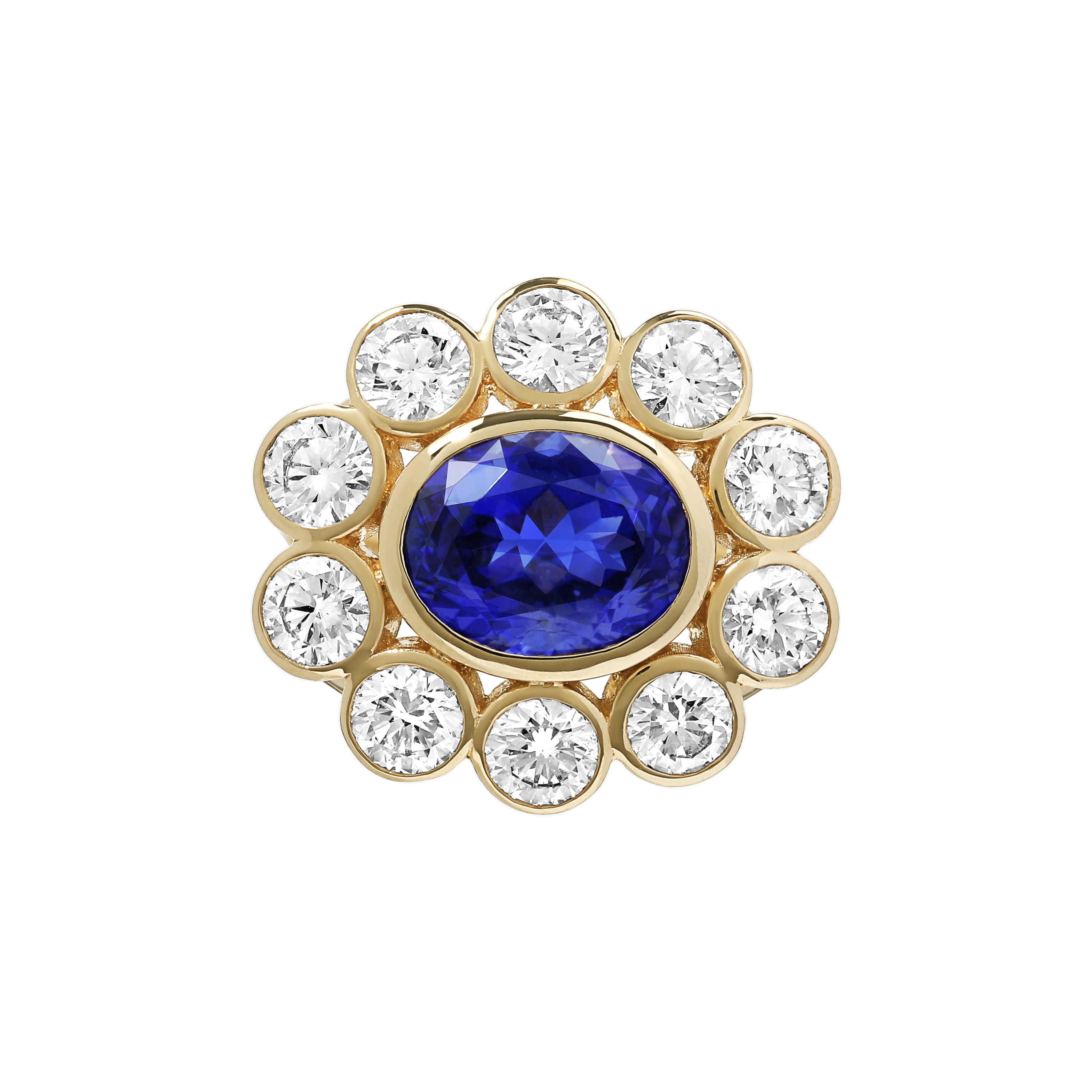 Marseille Sapphire and Diamond Flower Ring yellow gold